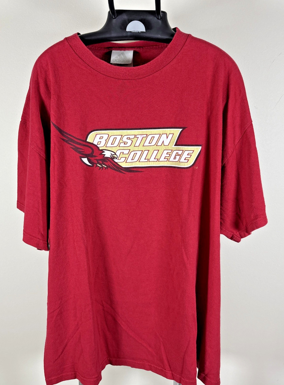 Vintage Adidas Boston College Eagle Graphic Front & Back Red T-shirt Men XL Y2K